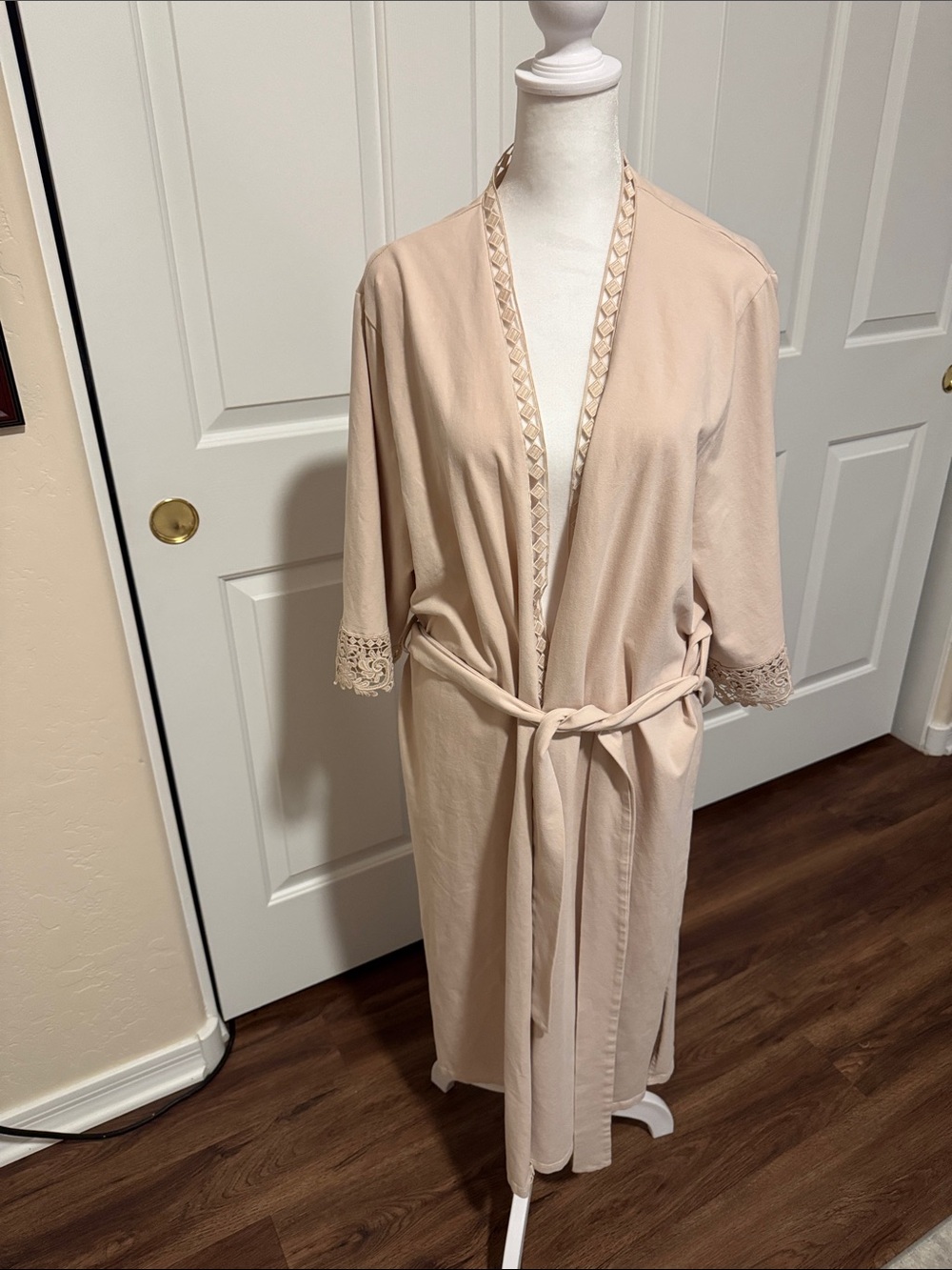 Light Blush Robe with Lace Trim